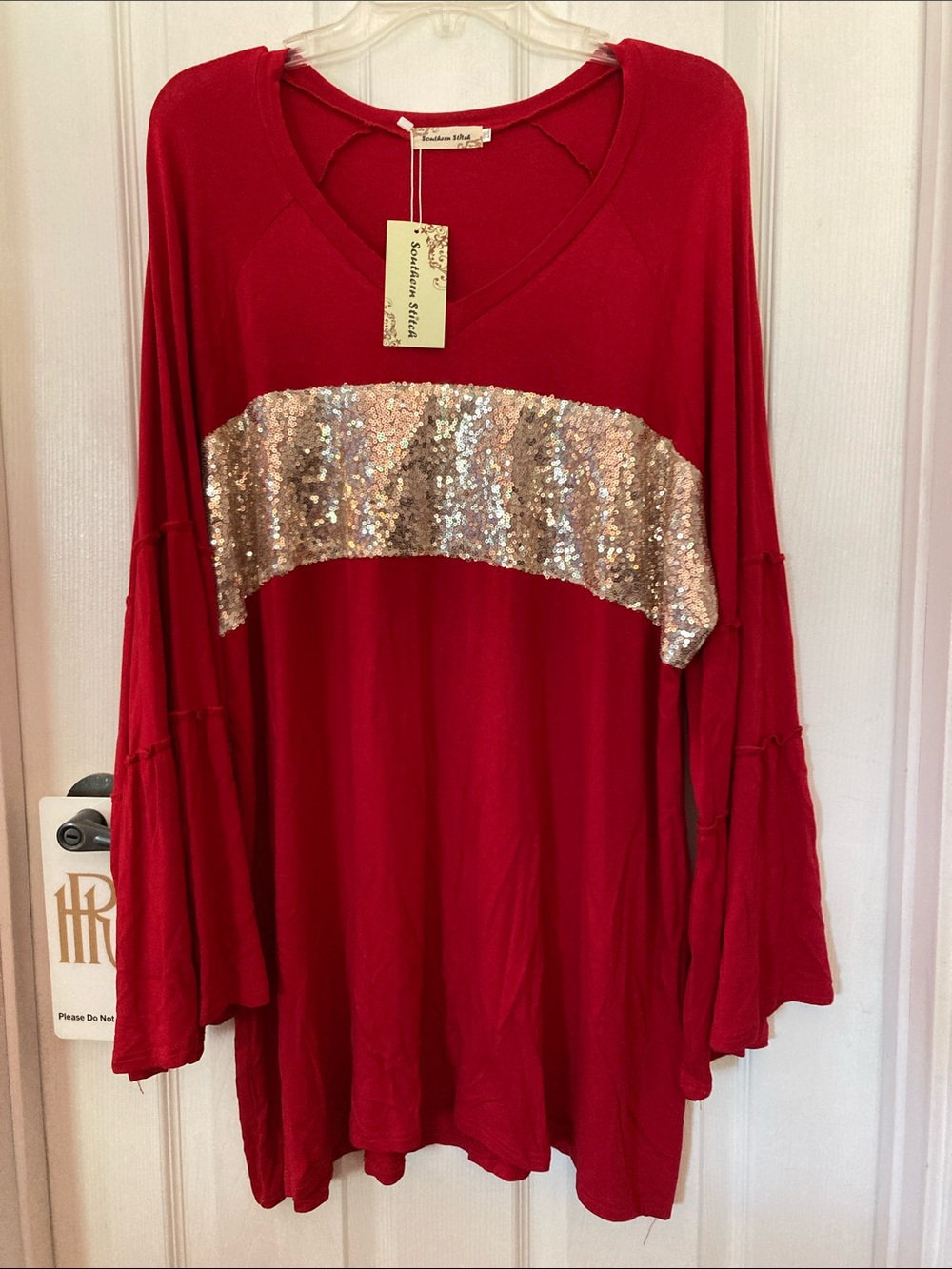 Sundance Red Tunic Top with Sequin Band